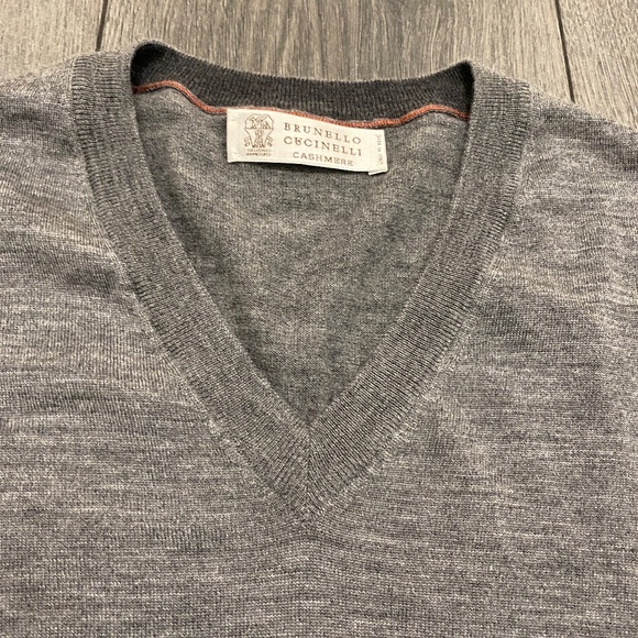 Brunello Cucinelli Cashmere Wool Blend V-Neck Sweater Size L - Picture 4 of 11